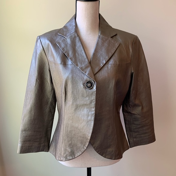 Bernardo Jackets & Blazers - Vintage Bernardo fitted gold leather blazer L